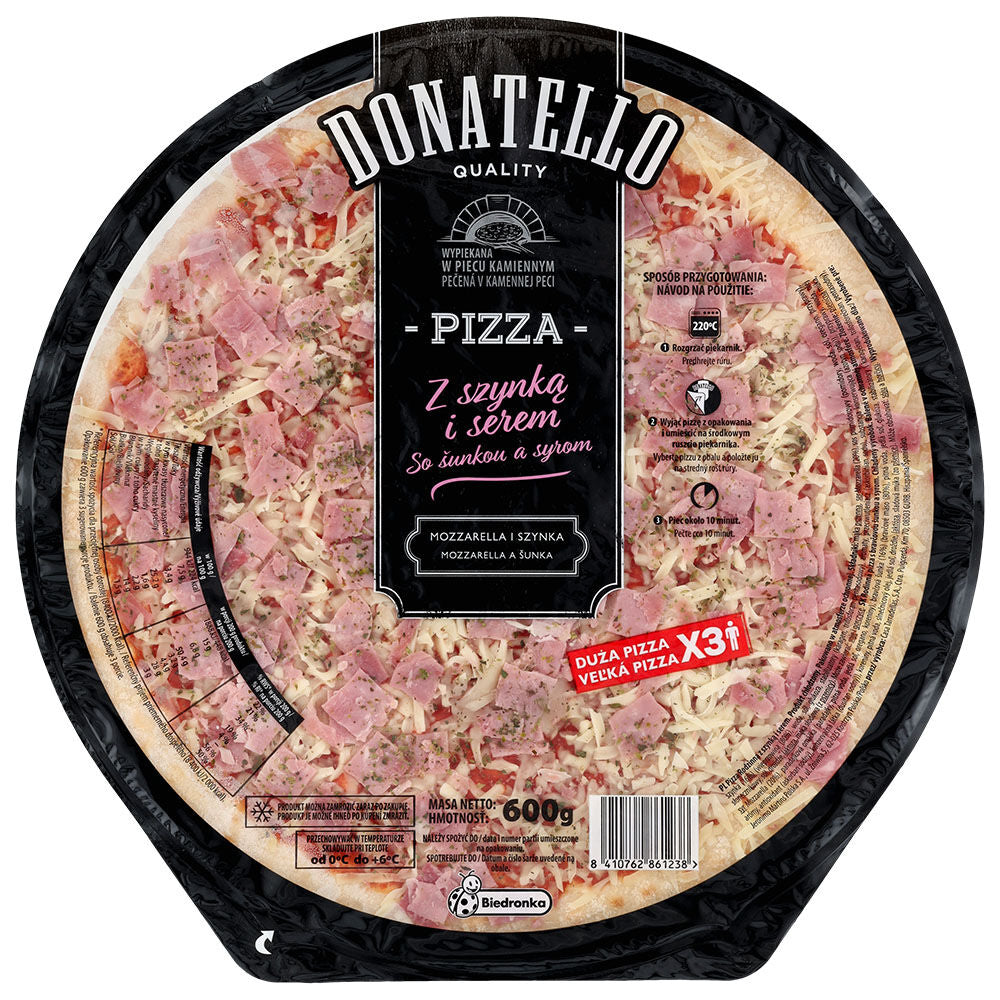 Donatello Pizza z szynką i serem, mozzarella i szynka 600 g. /szt.