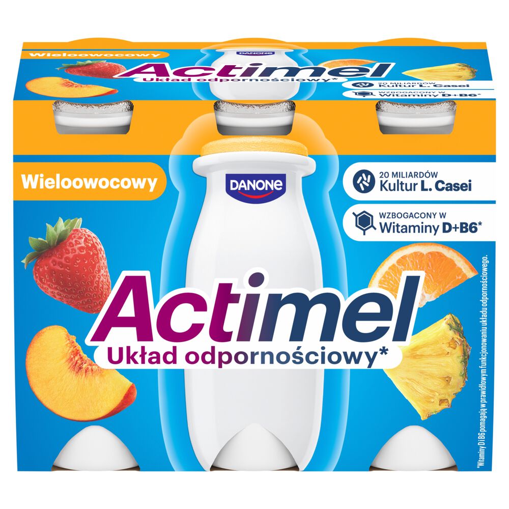 Actimel Napój jogurtowy o smaku wieloowocowym 600 g (6 x 100 g). /opak.