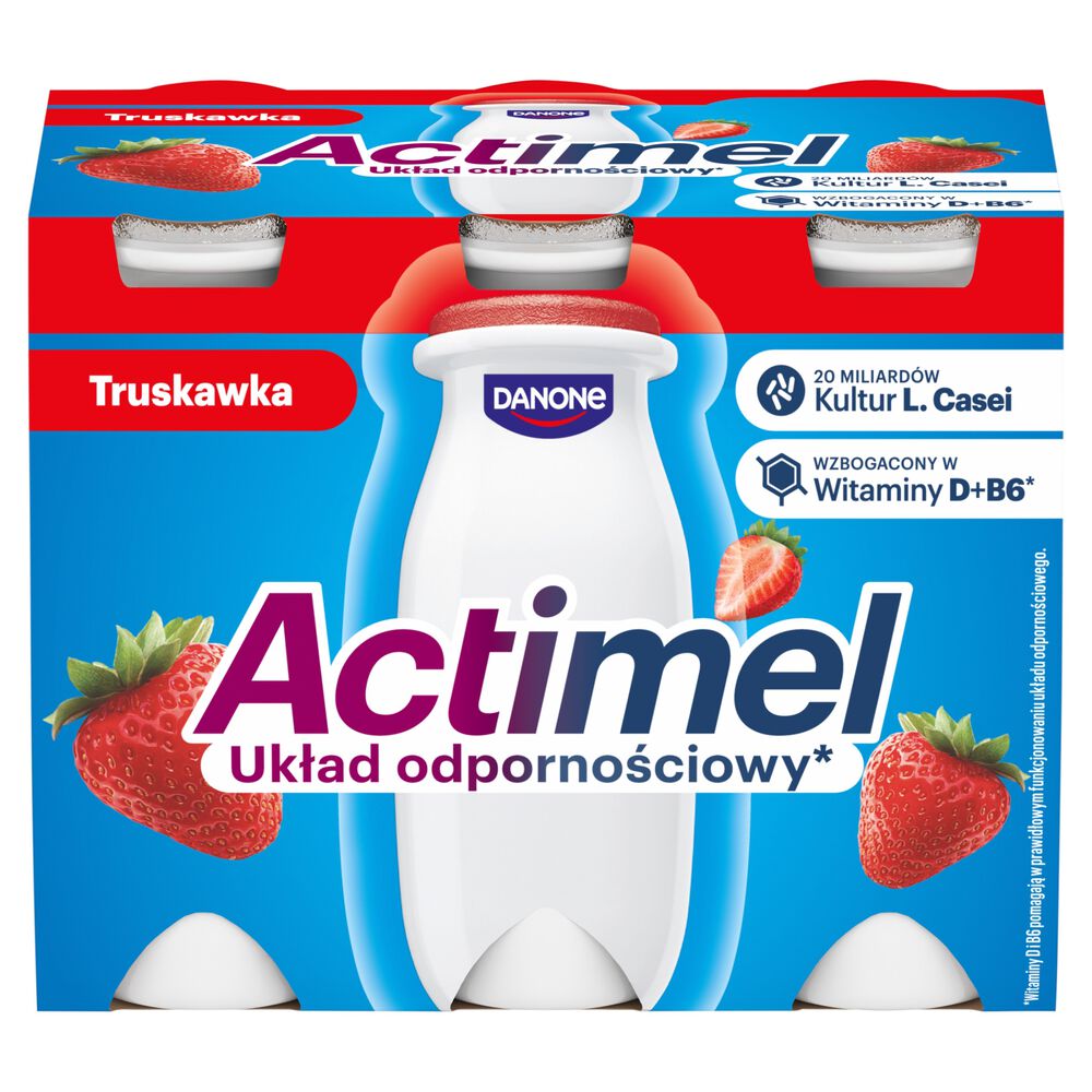 Actimel Napój jogurtowy o smaku truskawkowym 600 g (6 x 100 g). /opak.