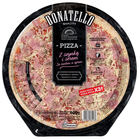 Donatello Pizza z szynką i serem, mozzarella i szynka 600 g. /szt.