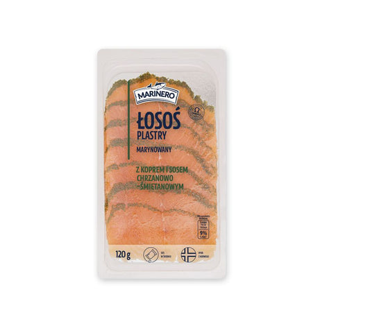 Marinero Łosoś marynowany plastry z koprem i sosem 100 g + 20 g. /szt.