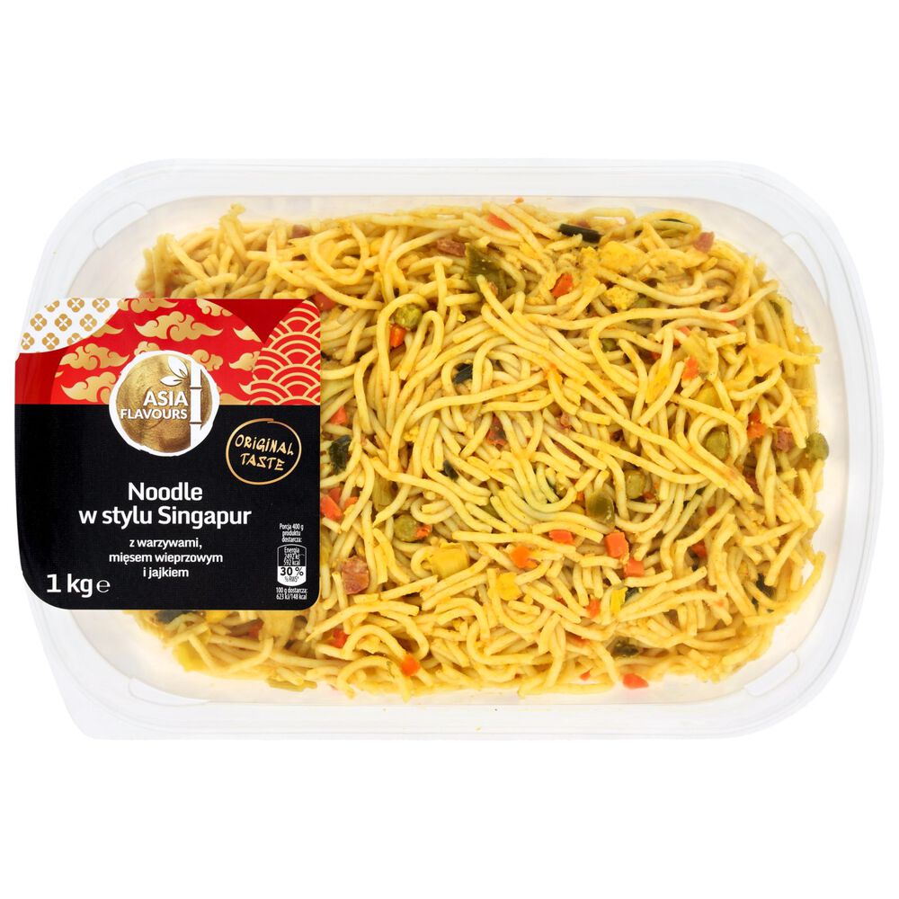 Asia Flavours Makaron w stylu Singapur z warzywami, mięsem wieprzowym i jajkiem 1 kg. /szt.